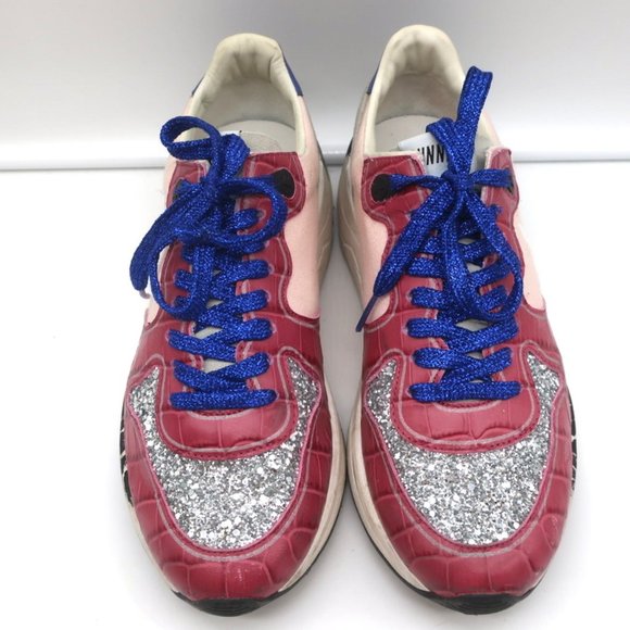 GOLDEN GOOSE LTD EDITION GLITTER RUNNING SNEAKERS PINK CROC-PRINT SIZE 38 - Picture 4 of 12